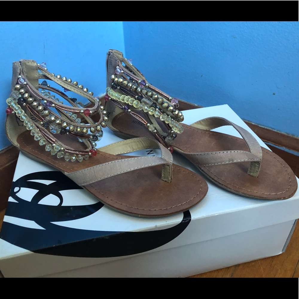 Nine West Back Zip Ankle Gemstone Strap Sandals